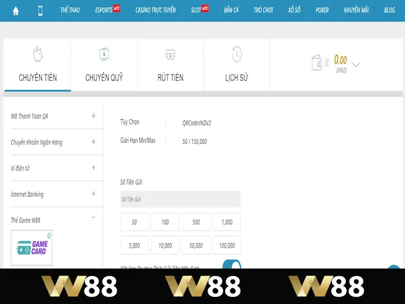Nạp tiền W88 bằng thẻ game độc lạ